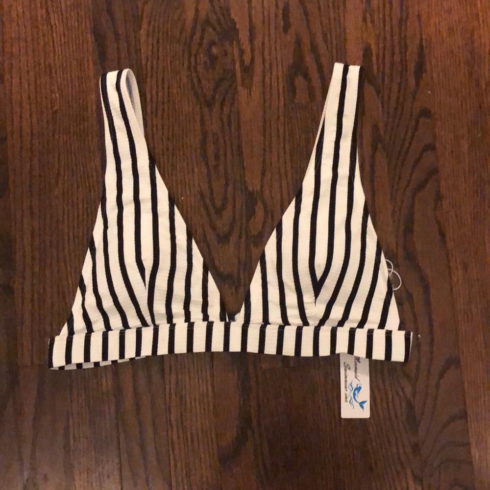 Low cut striped bikini top